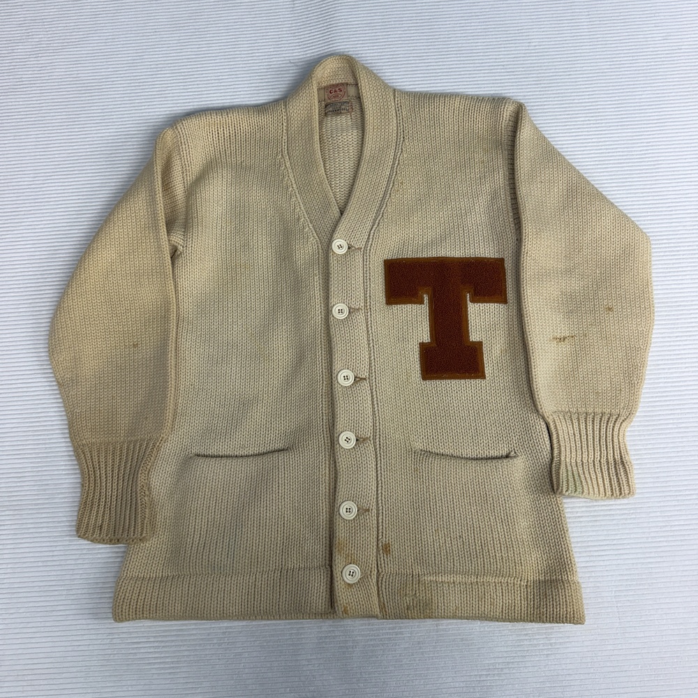 Vintage UT Austin Longhorns 1930s Pure wool letterman cardigan 1940s 50s Texas